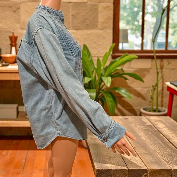 Vintage Country Seat Nuovo Denim Shirt Women’s Small Pintuck Mandarin Collar 90s - Picture 5 of 17